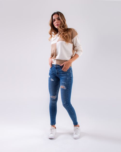 Sweater cafe de cuadros para mujer