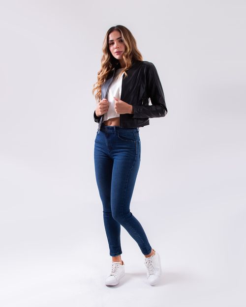 Chaqueta negra efecto cuero para mujer