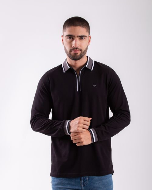 Polo negro manga larga para hombre