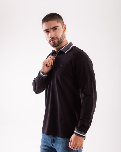 Polo negro manga larga para hombre