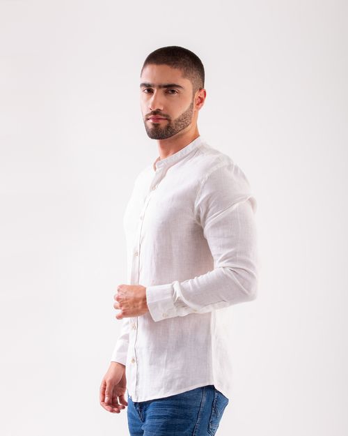 Camisa beige manga larga para hombre