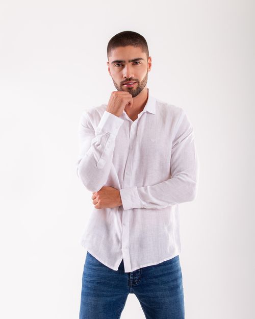 Camisa blanca manga larga para hombre