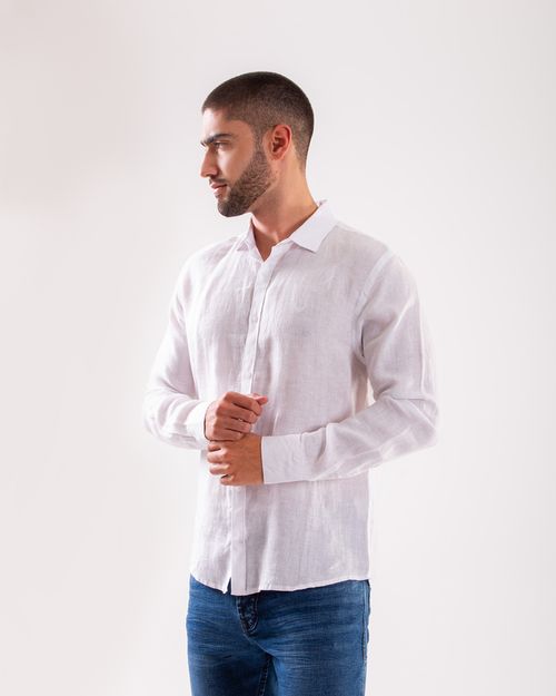 Camisa blanca manga larga para hombre
