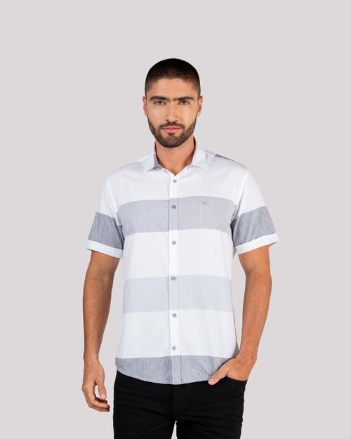 Camisa bloques grises manga corta para hombre