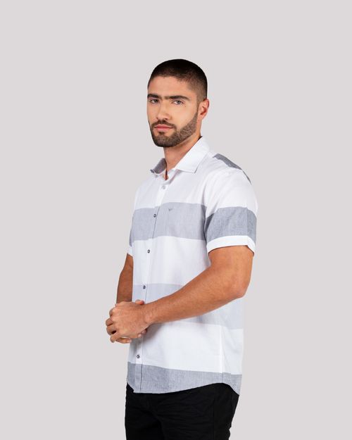 Camisa bloques grises manga corta para hombre