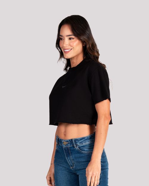 Camiseta negra estampado frontal para mujer