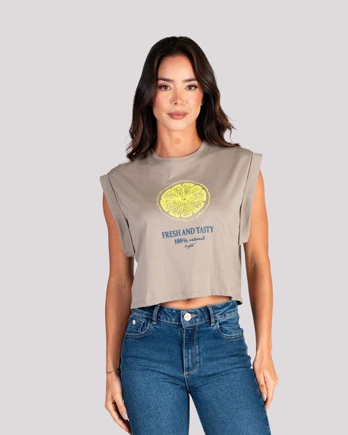 Camiseta gris estampado frontal para Mujer