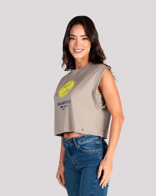 Camiseta gris estampado frontal para Mujer
