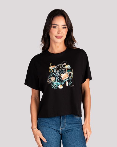 Camiseta negro estampado frontal para Mujer