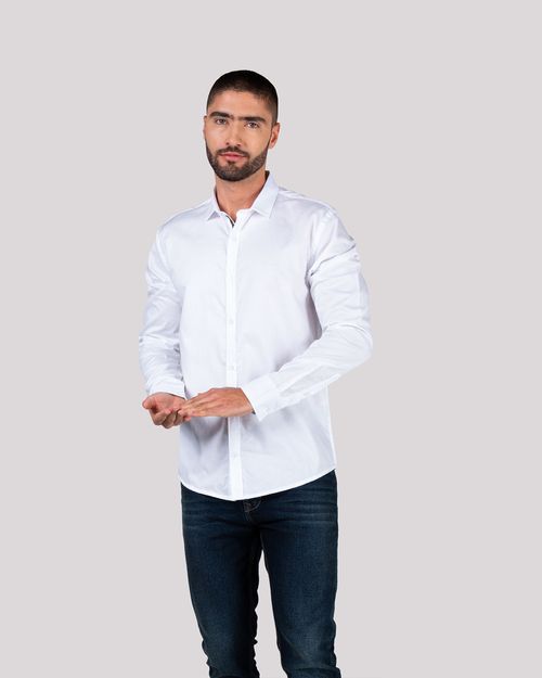 Camisa blanca manga larga para hombre