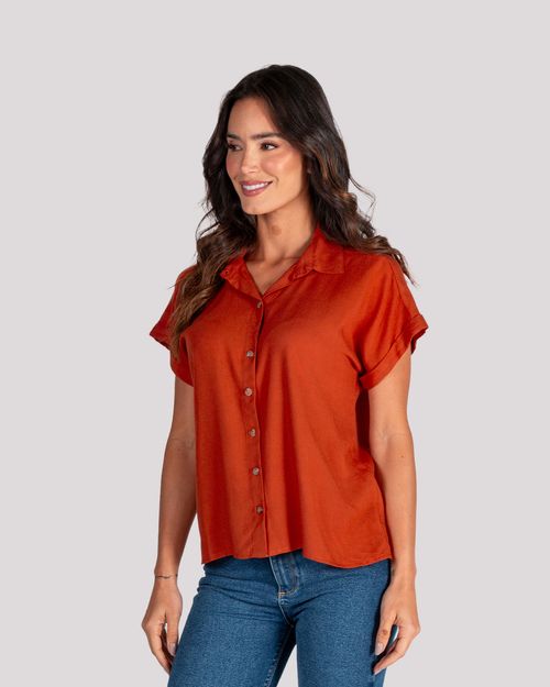 Camisa terracota manga corta para mujer