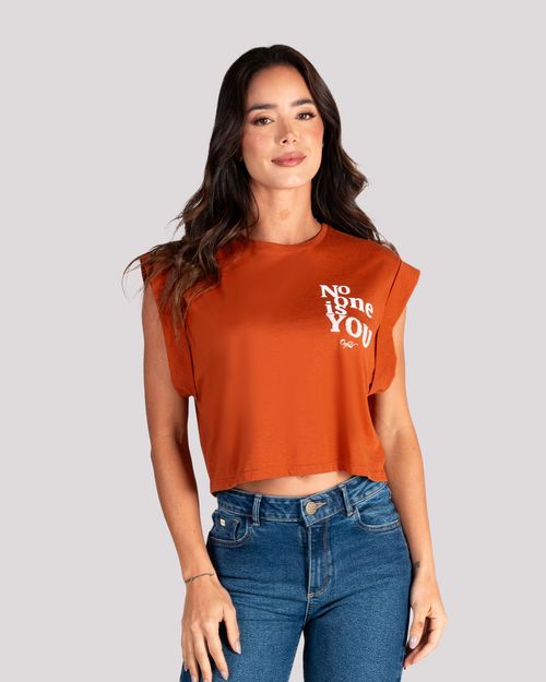 Camiseta terracota manga sisa para mujer