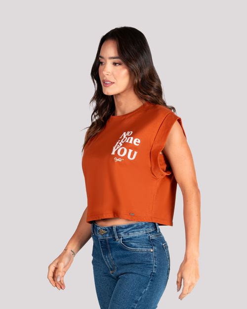 Camiseta terracota manga sisa para mujer