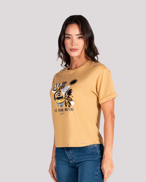 Camiseta caqui estampado frontal para mujer