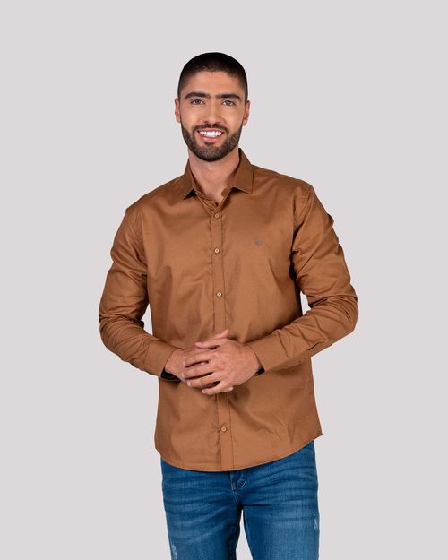 Camisa ocre manga larga para hombre