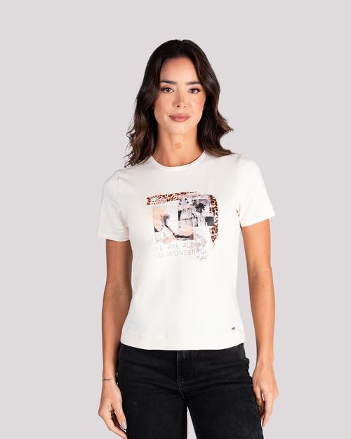 Camiseta amarilla estampado frontal para mujer
