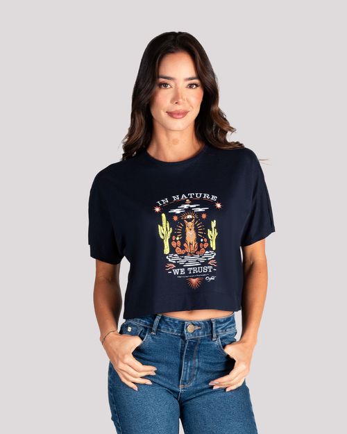 Camiseta azul estampado frontal para mujer