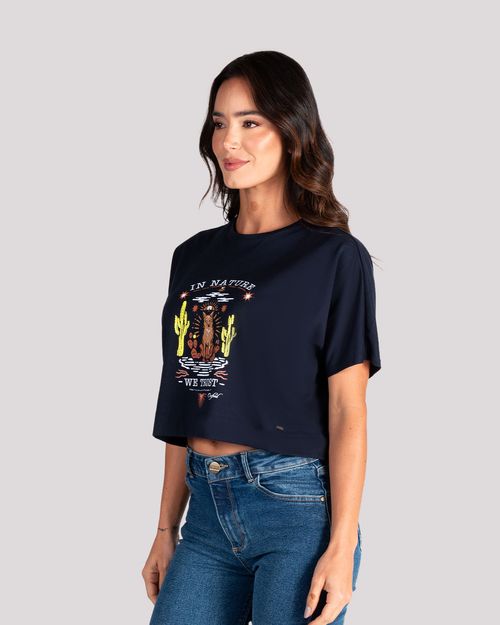 Camiseta azul estampado frontal para mujer