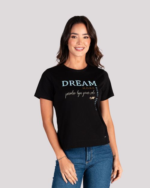 Camiseta negra estampado frontal para mujer