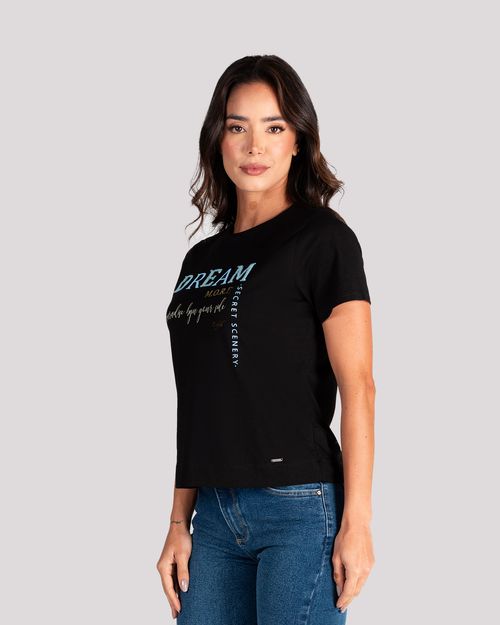 Camiseta negra estampado frontal para mujer