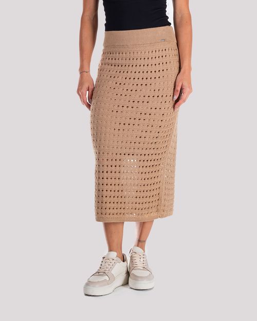 Falda beige tejida para mujer