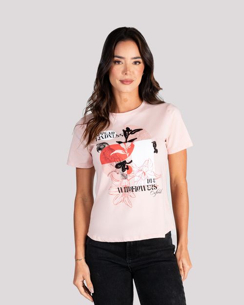 Camiseta rosada brodado frontal para mujer