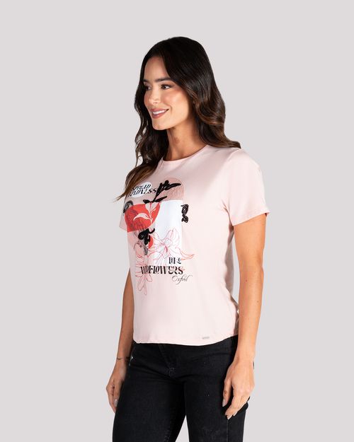 Camiseta rosada brodado frontal para mujer