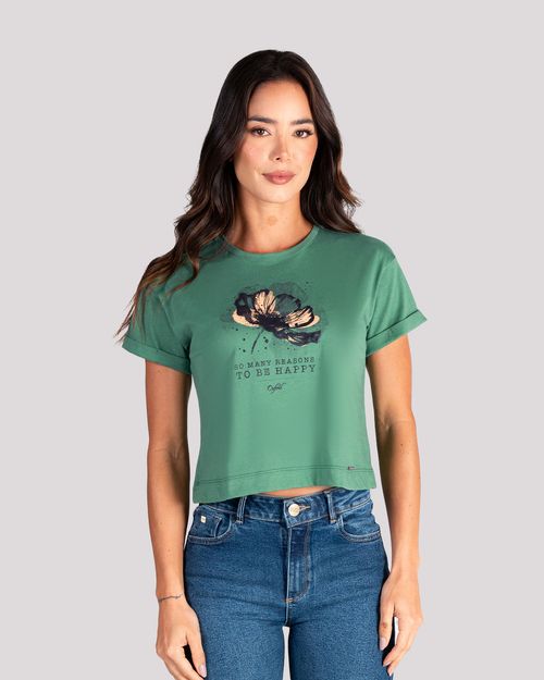 Camiseta verde estampado frontal para mujer