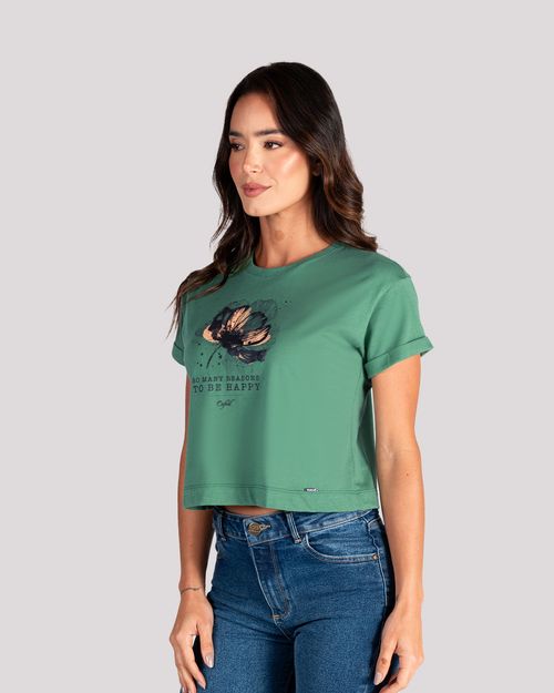 Camiseta verde estampado frontal para mujer