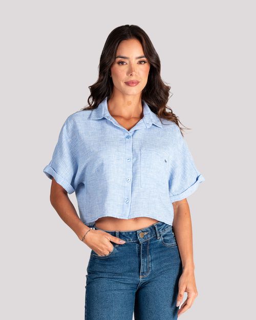 Camisa azul manga corta para mujer