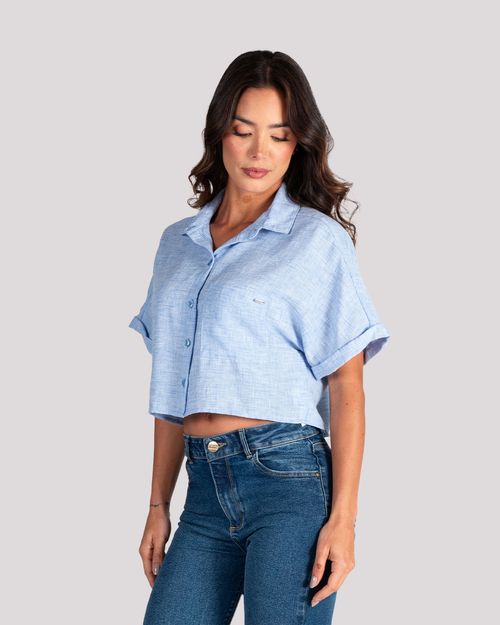 Camisa azul manga corta para mujer