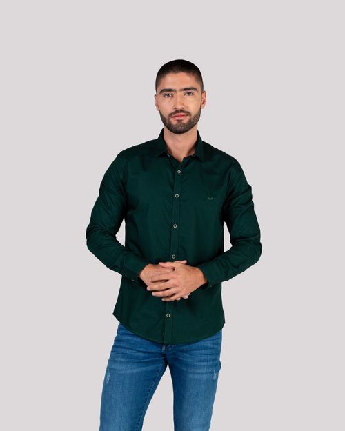 Camisa verde manga larga para hombre