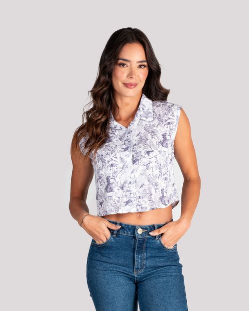 Camisa estampada manga sisa para mujer