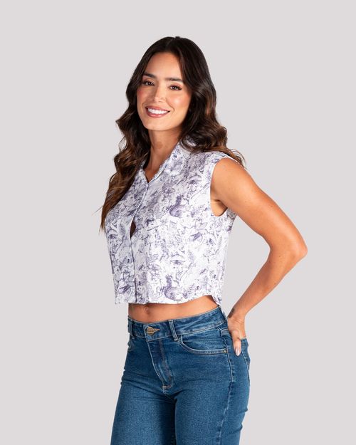 Camisa estampada manga sisa para mujer