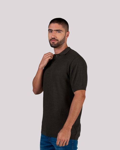 Polo verde tejida para hombre